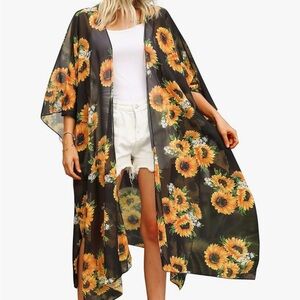 Sunflower Print Sheer Kimono